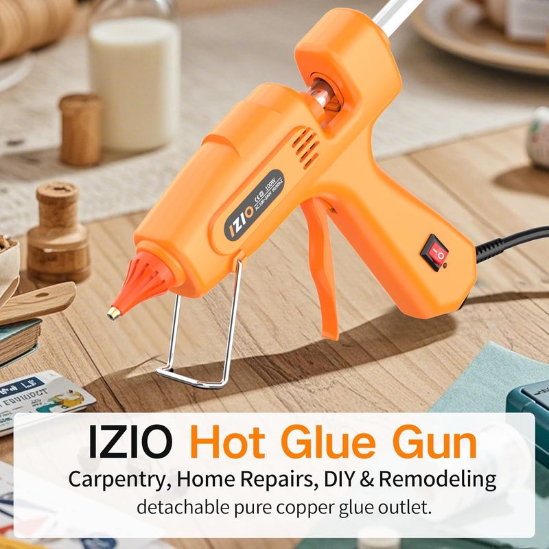 iZiO 100W Professional Hot Glue Gun Kit - Fast Heating, Non-Drip, Anti-Scald Nozzle, Safe & Ergonomic Grip, Includes 21 Glue Sticks (7/16") and Storage Bag - Full Size, Orange - Image 3